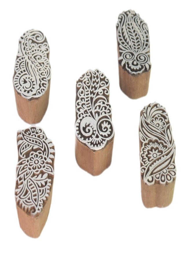 Global Art 5 Pieces of Wooden Hand Carved Beautiful Design Stamps Blocks Collectible - Textile Hand Blocks Art � Fabric Wooden Printing Block i77-162 - Image 3